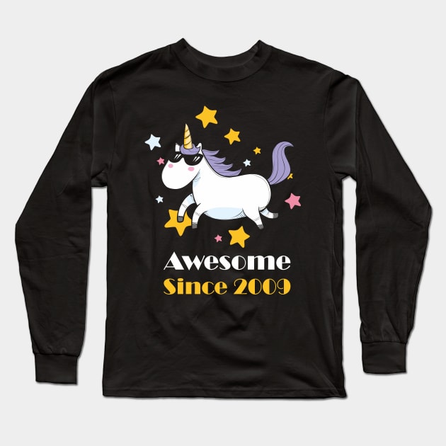 Awesome Since 2009 Cool Unicorn with Sunglasses Long Sleeve T-Shirt by ArtedPool